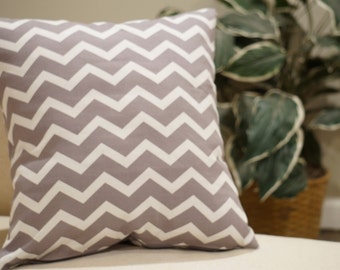 Throw pillow cover, gray printed cotton zig zag pattern, 16x16 square pillow with zipper closure, Sofa Pillows, Throw Pillow Cases