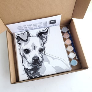 Custom DIY paint kit featuring your pet, personalized paint by numbers canvas, how to paint, gift for animal lover, made to order image 1
