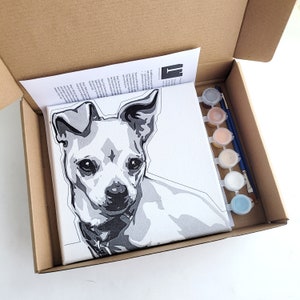 Custom DIY paint kit featuring your pet, personalized paint by numbers canvas, how to paint, gift for animal lover, made to order
