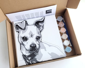 Custom DIY paint kit featuring your pet, personalized paint by numbers canvas, how to paint, gift for animal lover, made to order