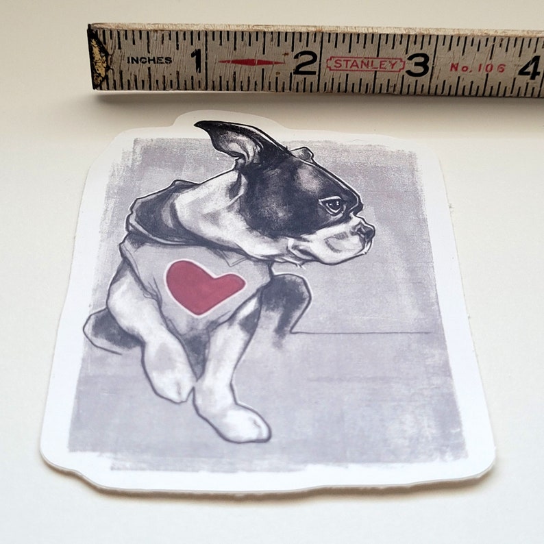 Boston terrier red heart sticker Daily dog stickers Dog Stickers Waterproof Stickers Vinyl Stickers Laptop Stickers Stickers image 4