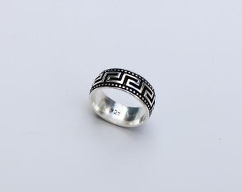 Sterling Silver Greek Key Band | Men’s Statement Ring | Classic Greek Design