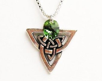 Celtic Knot Necklace, Irish Necklace, Celtic Necklace, Celtic Triquetra/Trinity/Triad with Swarovski Crystal  - on Sterling Silver Chain