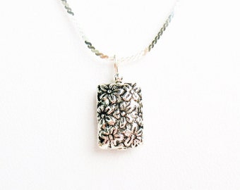 Pretty Flower Necklace - Silver Bead with Flowers  - on 18" Sterling Silver Chain.  Gift box included.