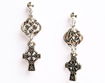 Celtic Earrings - Celtic Round Knot and Celtic Cross - on Ear Posts or Ear Wires