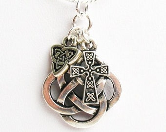 Celtic Knot Necklace, Irish Necklace, Celtic Necklace  - Celtic Round Knot, Celtic Cross, and Celtic Trinity Knot - on Sterling Silver Chain