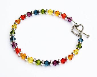 Rainbow Bracelet, Swarovski Crystals, Rainbow Colors.  Gift box included