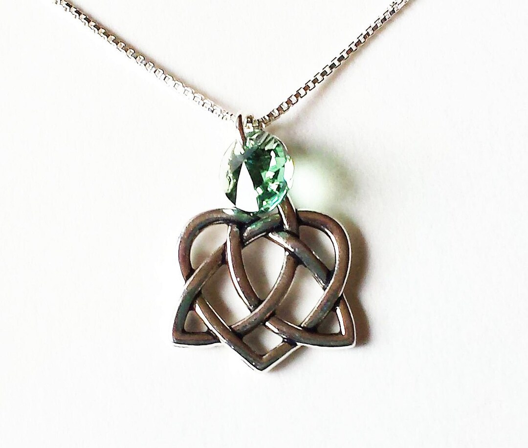 Celtic Sisters Knot Necklace, Celtic Gift, Celtic Open Heart and Green