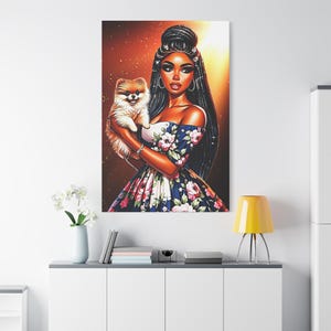 Braided Black Goddess Wall Art, Melanin Flower Queen Canvas Art, Afro Floral Glam, Black Girl Magic, Feminine Afrocentric Diva Wall Decor