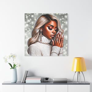 Schwarze Frauen betende Kunst, Leinwand Wandkunst, digitale Kunst, schwarzes religiöses Mädchen, christlicher Glaube, spirituelles Gebet, Wanddekor