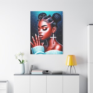 Schwarze Frauen betende Kunst, Leinwand Wandkunst, digitale Kunst, schwarzes religiöses Mädchen, christlicher Glaube, spirituelles Gebet, Wanddekor