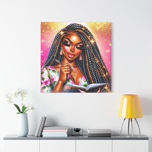 Braided Black Goddess Wall Art, Melanin Flower Queen Canvas Art, Afro Floral Glam, Black Girl Magic, Feminine Afrocentric Diva Wall Decor