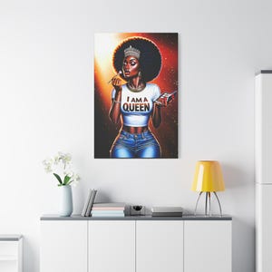 Motivational Black Girl Boss, Canvas Wall Art, Digital Art, Black Queen, Black Girl Magic, Black Girl Power, Black Beauty, Wall Decor