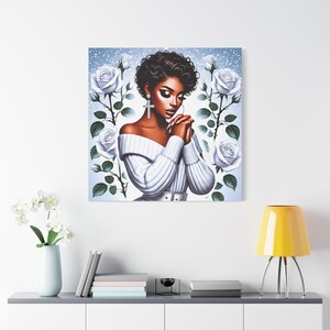 Schwarze Frauen betende Kunst, Leinwand Wandkunst, digitale Kunst, schwarzes religiöses Mädchen, christlicher Glaube, spirituelles Gebet, Wanddekor