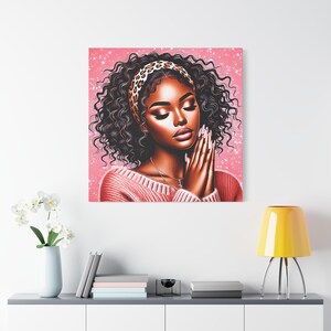 Schwarze Frauen betende Kunst, Leinwand Wandkunst, digitale Kunst, schwarzes religiöses Mädchen, christlicher Glaube, spirituelles Gebet, Wanddekor