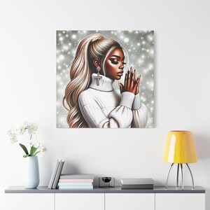Schwarze Frauen betende Kunst, Leinwand Wandkunst, digitale Kunst, schwarzes religiöses Mädchen, christlicher Glaube, spirituelles Gebet, Wanddekor