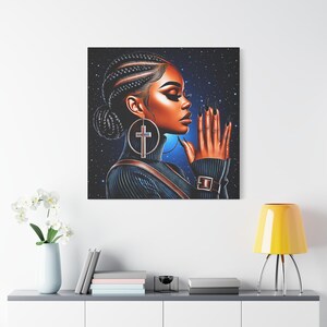 Schwarze Frauen betende Kunst, Leinwand Wandkunst, digitale Kunst, schwarzes religiöses Mädchen, christlicher Glaube, spirituelles Gebet, Wanddekor