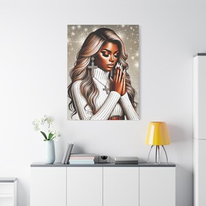 Schwarze Frauen betende Kunst, Leinwand Wandkunst, digitale Kunst, schwarzes religiöses Mädchen, christlicher Glaube, spirituelles Gebet, Wanddekor