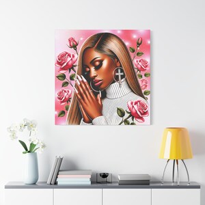 Schwarze Frauen betende Kunst, Leinwand Wandkunst, digitale Kunst, schwarzes religiöses Mädchen, christlicher Glaube, spirituelles Gebet, Wanddekor
