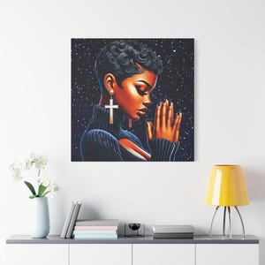 Schwarze Frauen betende Kunst, Leinwand Wandkunst, digitale Kunst, schwarzes religiöses Mädchen, christlicher Glaube, spirituelles Gebet, Wanddekor