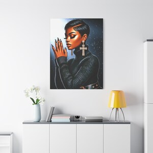 Schwarze Frauen betende Kunst, Leinwand Wandkunst, digitale Kunst, schwarzes religiöses Mädchen, christlicher Glaube, spirituelles Gebet, Wanddekor