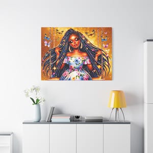 Braided Black Goddess Wall Art, Melanin Flower Queen Canvas Art, Afro Floral Glam, Black Girl Magic, Feminine Afrocentric Diva Wall Decor