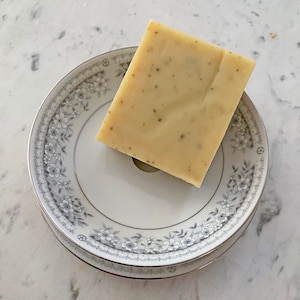 2 Piece Vintage Soap Dish + Bar Soap / Fine China Arcadia / Upcycled Soap Dish / Draining Soap Dish / Gift Set: Soap Dish and Bar of Soap