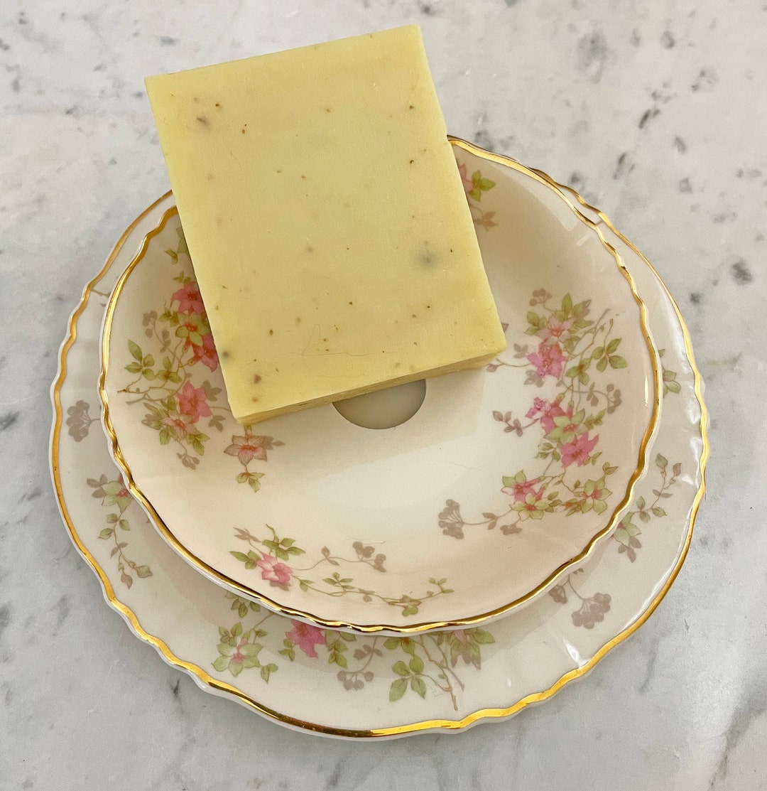 2 Piece Vintage Soap Dish Bar Soap / Stansbury Federal Shape / Upcycled