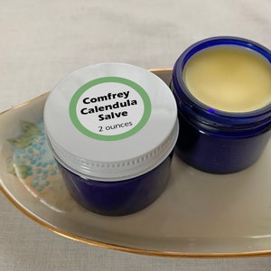 Comfrey Calendula Salve / 2 ounces / Blue Glass Jar / Comfrey Calendula Balm image 1