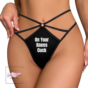 On Your Knees Cuck Sexy Strappy Thong G-String, Naughty Lingerie Panties, Hotwife Lifestyle, Queen of Spades