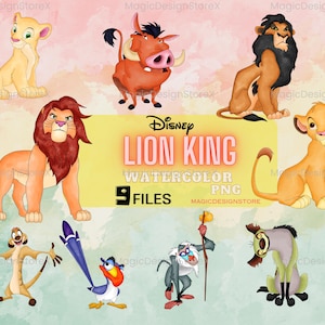Lion King Watercolor Art Bundle Png, Lion King PNG, SVG Digital Download , Jungle Theme Kids Room Art, Digital Lion King Clipart, ,