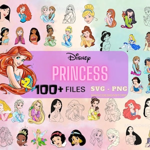 Bundle SVG princesse, téléchargement numérique princesse, image numérique princesse, princesse, princesse, lot PNG de princesse, blanche neige, assorties pour voyage de filles
