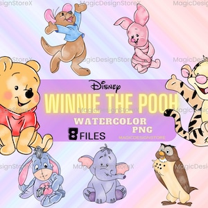 Winnie the Pooh and Friends Watercolor Art  PNG Bundle, Watercolor Digital Download, Digital Art for Kids
