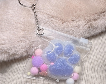 Purple Cat Paw Squeeze Toy Keychain, Kitty Footprint Charm (Bag Accessory)