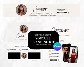 Youtube Branding Kit - Youtube Banner, Intro and Outro Designs - Editable Templates - Canva Template
