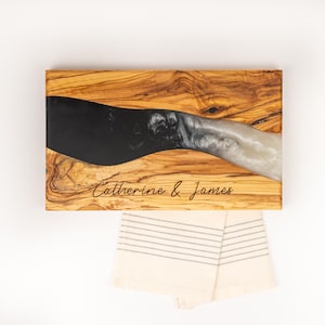 Charcuterie Board with Leg, Personalized Large Cheese Board, Custom Serving Tray, River Resin and Olive Wood Serving Board, Birthday Gift