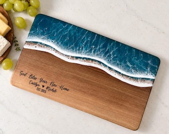 Custom Ocean Resin Charcuterie Board, Personalized Handwriting Recipe Board