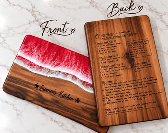 Personalized Handwriting Recipe Board, Ocean Resin Charcuterie Board