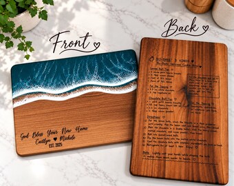 Custom Ocean Resin Charcuterie Board, Personalized Handwritten Recipe Board