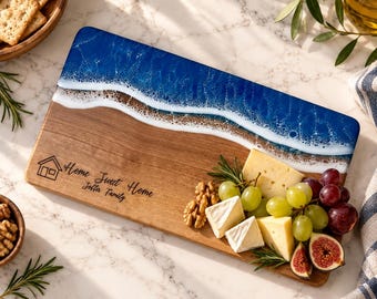 Personalized Ocean Resin Serving Board, Handwritten Recipe Keepsake