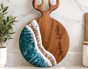 Personalized Deer Antler Serving Board, Custom Ocean Wave Charcuterie Board