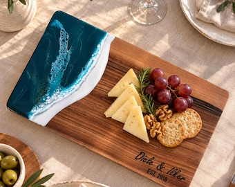 Personalized Walnut Resin Serving Board, Custom Charcuterie Board