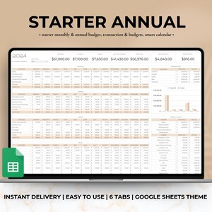 Starter Annual Budget Planner for Google Sheets, Annual Budget, Monthly Budget, Spreadsheet, Paycheck Budget Tracker, Weekly Budget Template
