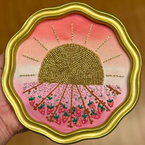 Lesbian Sunset over Strawberry Fields Original Embroidery