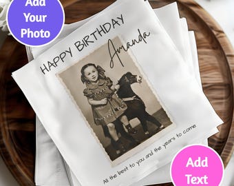 Tovaglioli di compleanno personalizzati con nome e foto Tovaglioli di compleanno personalizzati con ritratto fotografico Tovaglioli di buon compleanno personalizzati per il 60° compleanno