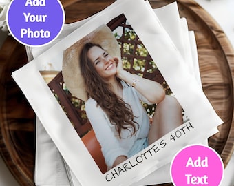Tovaglioli di compleanno personalizzati con foto ritratto, tovaglioli personalizzati per il 40° compleanno, tovaglioli da cocktail personalizzati per il buon compleanno, tovaglioli personalizzati con