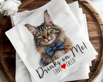 Personalized Pet Wedding Napkins, Custom Cat Design, Bridal Shower Decor