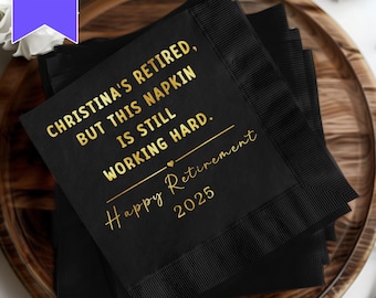 Personalized Retirement Party Napkins, Custom Foil Stamped Cocktail Napkins