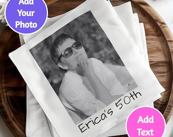 Tovaglioli di compleanno personalizzati con foto ritratto, tovaglioli personalizzati per il 50° compleanno, tovaglioli da cocktail personalizzati per il buon compleanno, tovaglioli personalizzati con