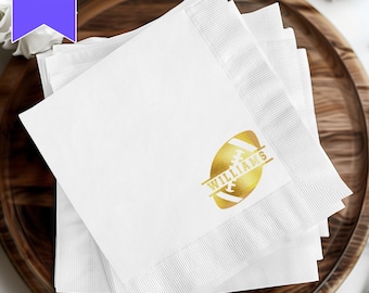 Servilletas personalizadas para fiesta de fútbol, nombre estampado en papel de aluminio, juego de 50